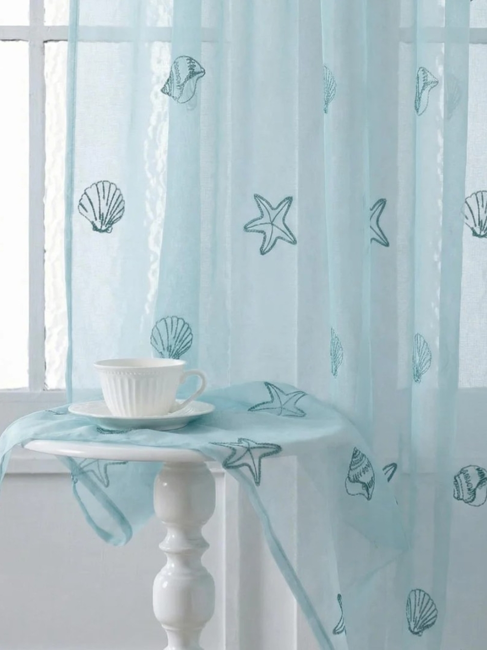 Blue Ocean Sheer Curtains 2 Panels for Bedroom 84 Inch